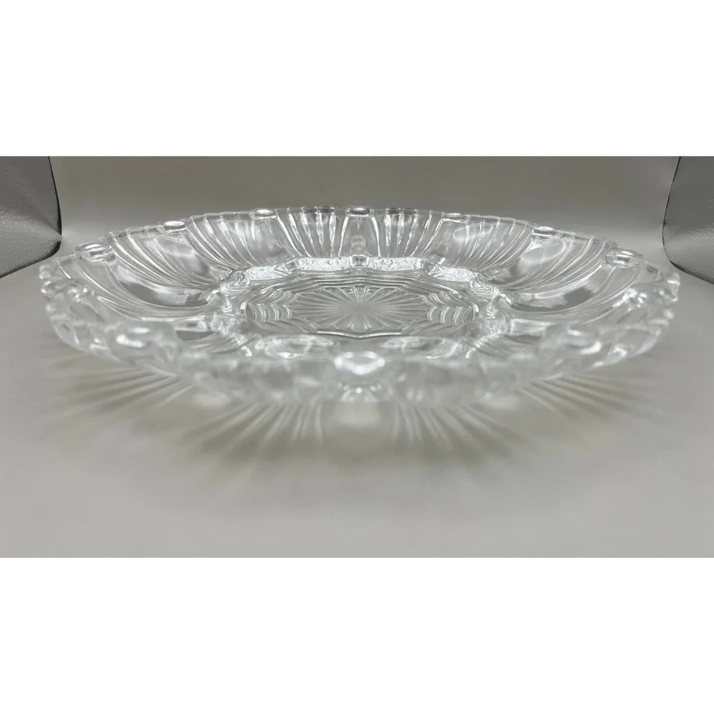 Vtg Anchor Hocking Clear Glass Deviled Egg Platter 12 Slot Scalloped Serving 10
